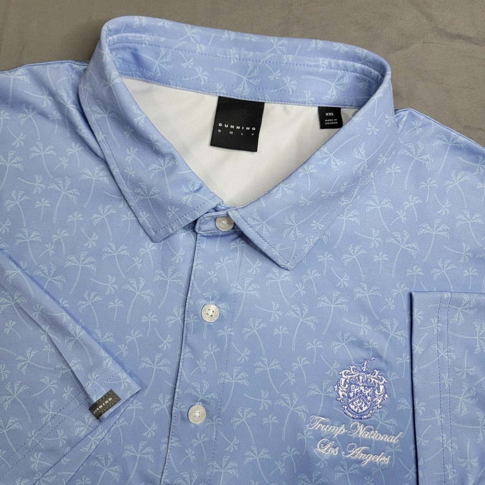 Trump National Los Angeles Golf Polo Dunning Golf Men's 2XL Blue SS AOP Stretch